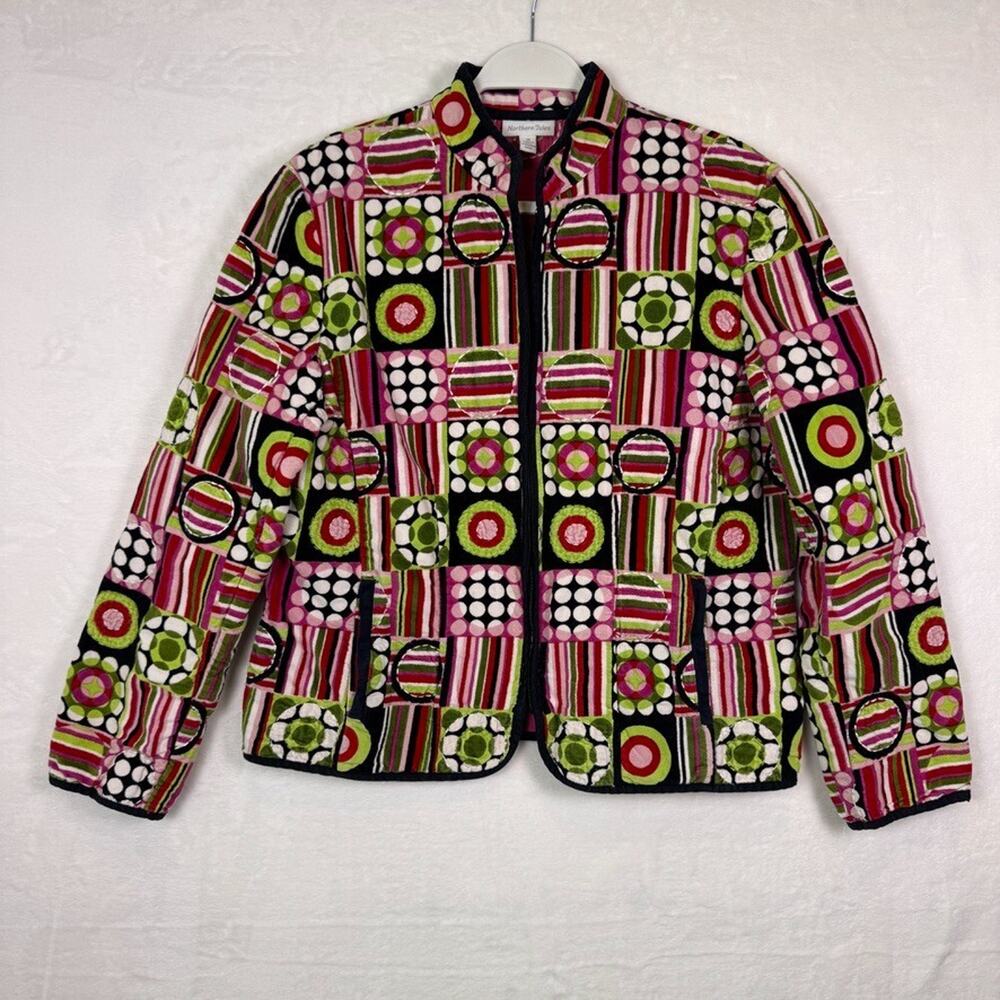 Northern Isles Women Jacket Coat Velvet Multicolor Patchwork Mock Neck 16 *READ*